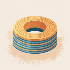 Layered Concentric Wooden Rings with Blue Stripes on Beige Textured Background