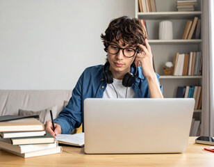 Young student using laptop