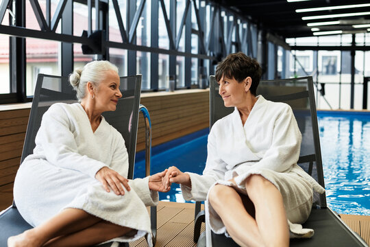 Relaxing together at a wellness center, enjoying quality time as an active senior couple