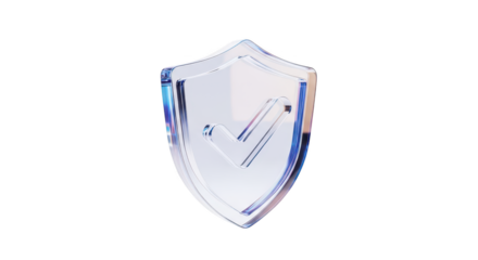 Transparent shield with checkmark symbol, security concept isolated on transparent background