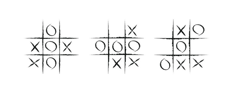Grunge style tic-tac-toe game illustration. Hand-drawn X and O symbols. Perfect for game icons, backgrounds, or retro design projects. Use for posters, t-shirts, and social media
