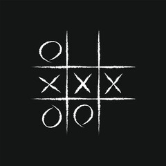 Chalkboard-style tic-tac-toe game with a winning line. Hand-drawn X and O symbols. Ideal for game UI, educational themes, or retro design projects