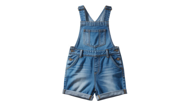 Kids denim overalls shorts summer fashion garment clothing apparel toddler blue jeans isolated - Powered by Adobe