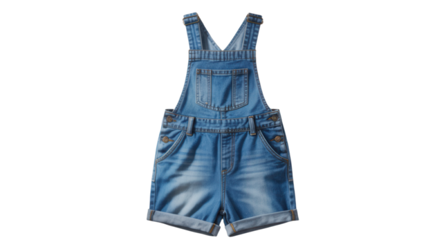 Kids denim overalls shorts summer fashion garment clothing apparel toddler blue jeans isolated