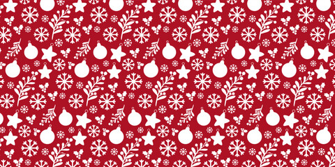 Merry Christmas and Happy New Year greeting card Set. Christmas kids Seamless Pattern with Xmas Tree, Gifts, Ornaments, and Candy. Trendy illustration with Christmas decorative poster background 