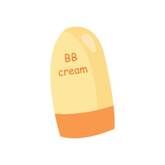 Minimalist vector illustration of BB cream cosmetic tube in yellow and orange packaging.