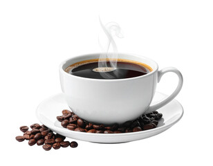 A cup of coffee with beans