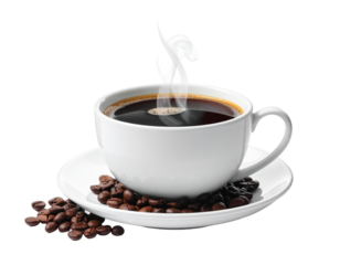 A cup of coffee with beans