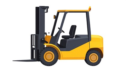 A side profile view of a yellow forklift with dark gray details.