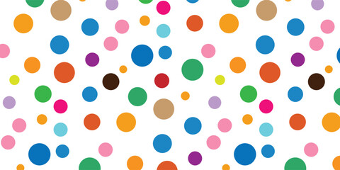 Seamless multicolor polka dot vector pattern, colorful pastel background for fabric, paper, and textile design.