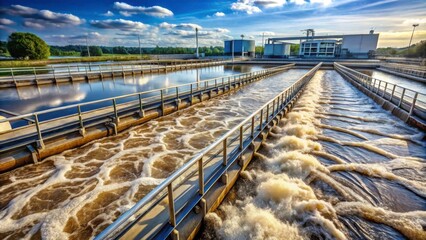 Obraz premium Modern Wastewater Treatment Plant with Flowing Water Channels