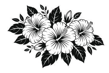 Black and white sketch of a hibiscus flower bouquet