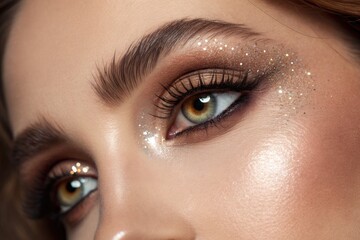 Fototapeta premium Stunning Eye Makeup Featuring Glitter and Shimmer in Natural Light