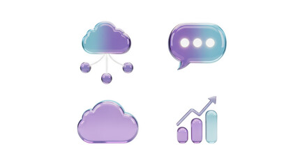 Cloud computing, chat, and analytics icons isolated on transparent background