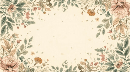 Vintage floral background with grunge texture and leaves border design