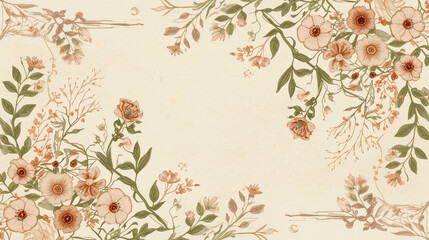 A seamless vintage floral pattern with delicate flowers on a textured paper background, perfect for a retro design