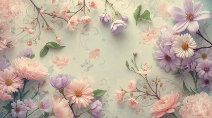 Vintage seamless floral pattern with roses and leaves on a grunge texture background