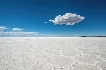 Expansive Salt Flat Under a Clear Blue Sky With a Single Cloud
