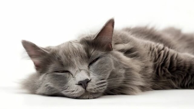 Nebelung Cat, It's getting sleepy. isolated on a white background