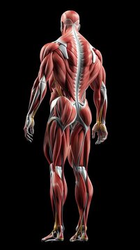Edukacyjna prezentacja mięśni człowieka &ndash; pełna sylwetka układu mięśniowego w ujęciu anatomicznym