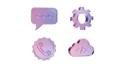 Chat, gear, phone, and cloud icons isolated on transparent background