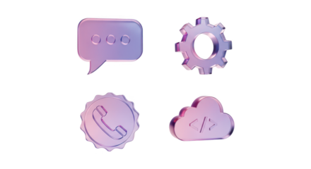Chat, gear, phone, and cloud icons isolated on transparent background