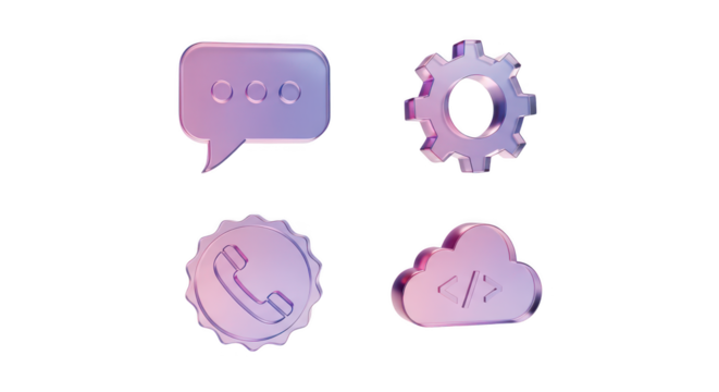 Chat, gear, phone, and cloud icons isolated on transparent background - Powered by Adobe