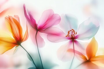 A vibrant arrangement of colorful flowers with soft, blurred edges, creating a dreamy and ethereal aesthetic.