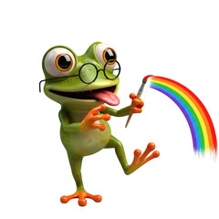 Fototapeta premium Whimsical frog artist creatively painting vibrant rainbow on dark background