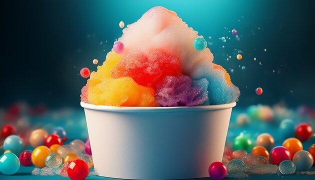colorful shaved ice snowcone in a white paper cup generative ai