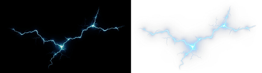 Electric blue lightning bolt PNG overlay for dynamic visual effects and graphics transparent background © KULAKOV