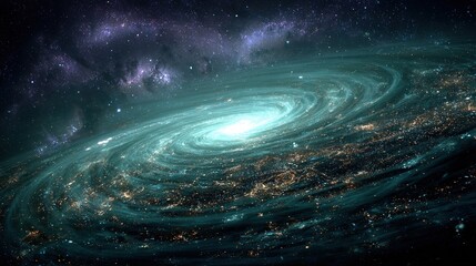 Spiral Galaxy With Glowing Stars And Nebulae