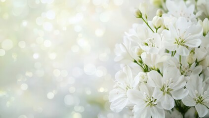 A serene close-up of delicate white flowers against a soft, blurred background, evoking a sense of tranquility and beauty.