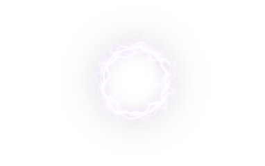 A vibrant purple lightning circle set against a dark black background