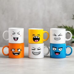 Obraz premium Cute Colorful Mugs with Fun Facial Expressions for Drinkware Collection