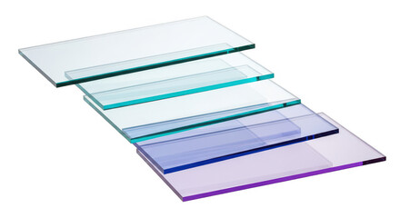 Stack of colored glass sheets isolated on transparent background