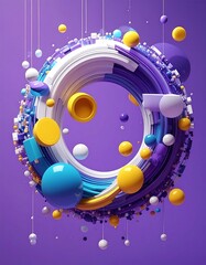 Obraz premium A vibrant, abstract design features a circular arrangement of colorful shapes, set against a solid purple backdrop.