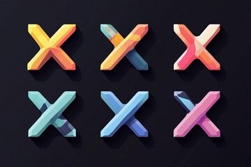 Flat minimal X-letter icon set with crisp outlines and modern colors