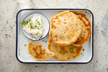 Homemade flatbread with cream cheese