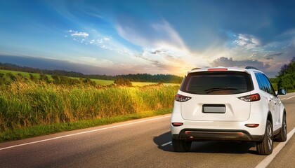 white suv driving on a scenic country road