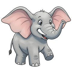 Naklejka premium Adorable cartoon baby elephant with big ears and tusks smiling and waving trunk