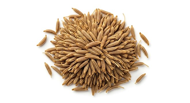 Pile of Brown Cumin Seeds Isolated on Pure White, Spice Arrangement