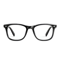 Fototapeta premium Stylish black-framed glasses showcased against a clean white backdrop in a design studio for eyewear appreciation