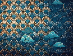 a pattern design based on a traditional japanese cloud motif in a blue color generative ai
