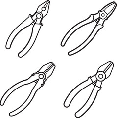 Set of Simple line drawing of combination pliers tool