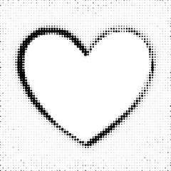 Halftone heart symbol in black and white, retro minimal vector illustration for love, romance and Valentine s Day design.