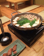 Japanese Hot Pot Motsunabe with Tofu and Vegetables