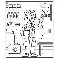 Doctor Coloring Page with Medical Tools for Kids