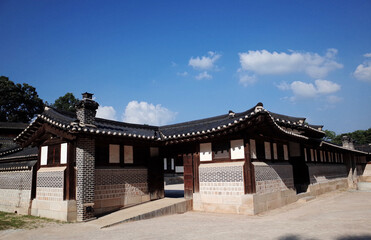 Traditional Korean Hanok Gate with Tiled Roof