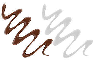 Milk and chocolate splash. Milkshake and melted brown choco isolated on white background. 3d render